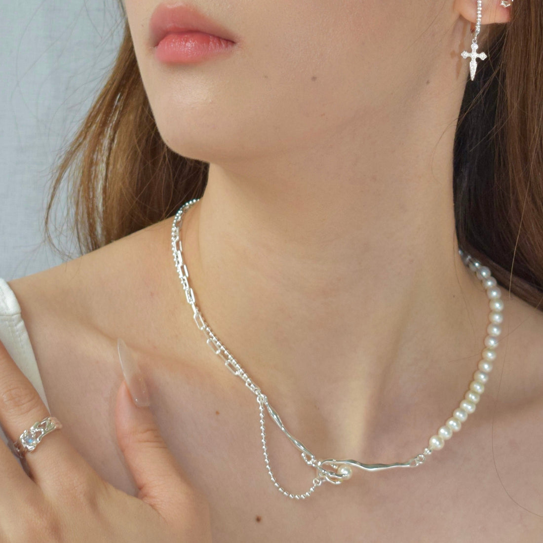 Nest of Hope Necklace - Asymmetrical Pearl Necklace with Nest-shaped Pendant