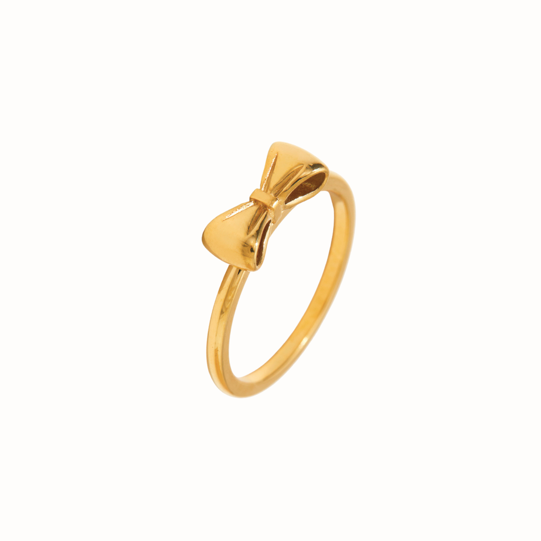 A 3D bow-shaped stainless steel ring.