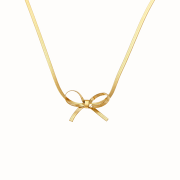 Gold stainless steel bow choker with snake chains.
