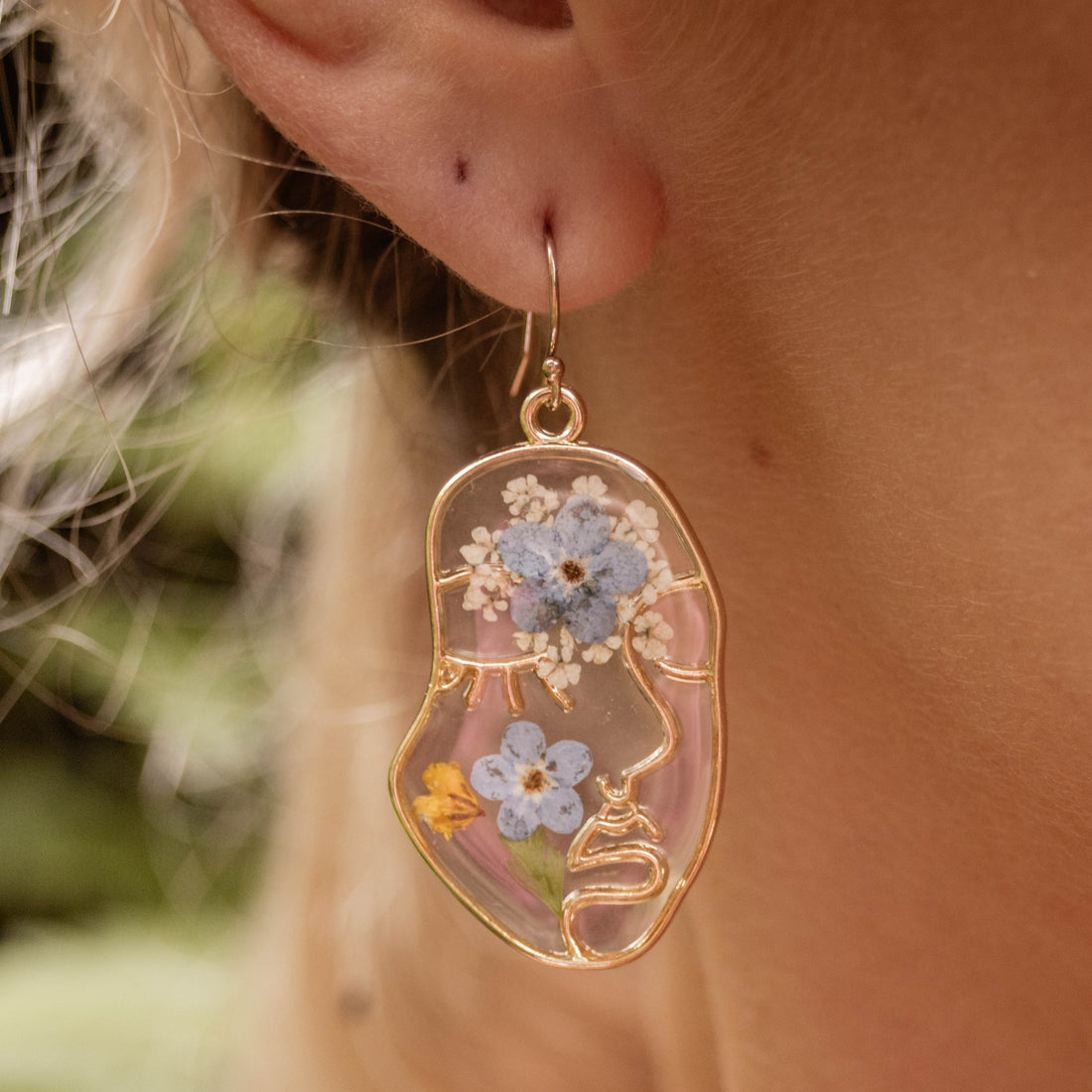 *Multiple Colors* Abstract Face Earrings with Dried Flowers