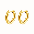 A pair of gold Plain Huggie Hoops made from stainless steel, displayed on a clean white background.