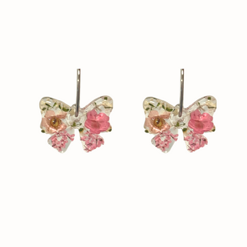 Dried flower earrings with detachable bow charms.